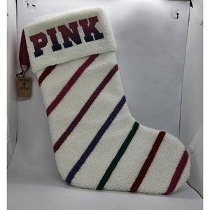 Victoria Secret Limited Edition Candy Stripe Sherpa Stocking "Pink" Logo...